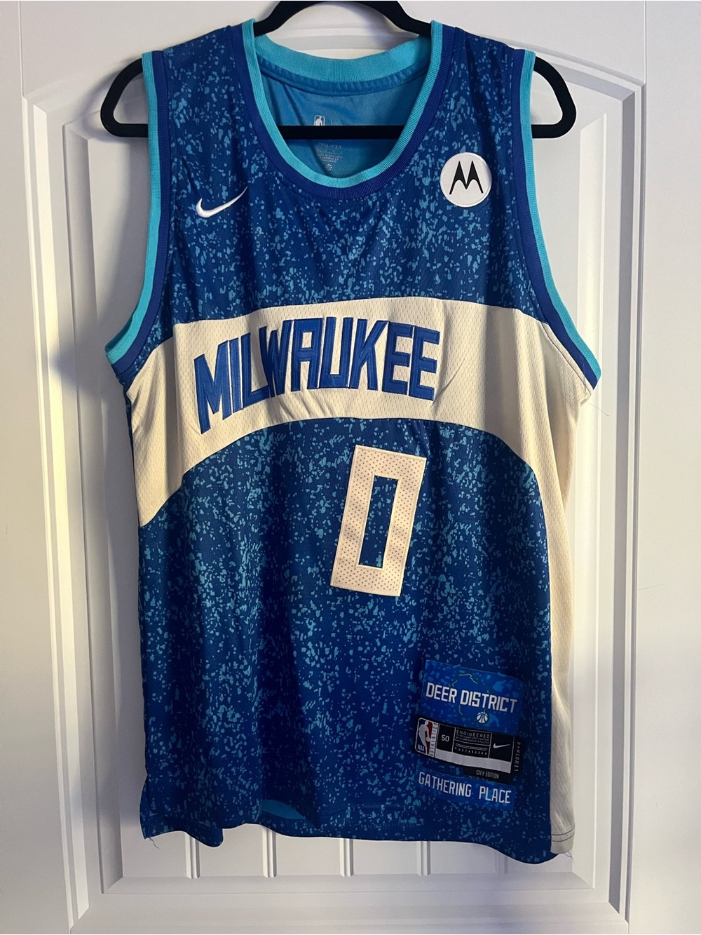Nike Milwaukee Bucks Blue and Cream Damian Lillard #0 Basketball Jersey sz 50